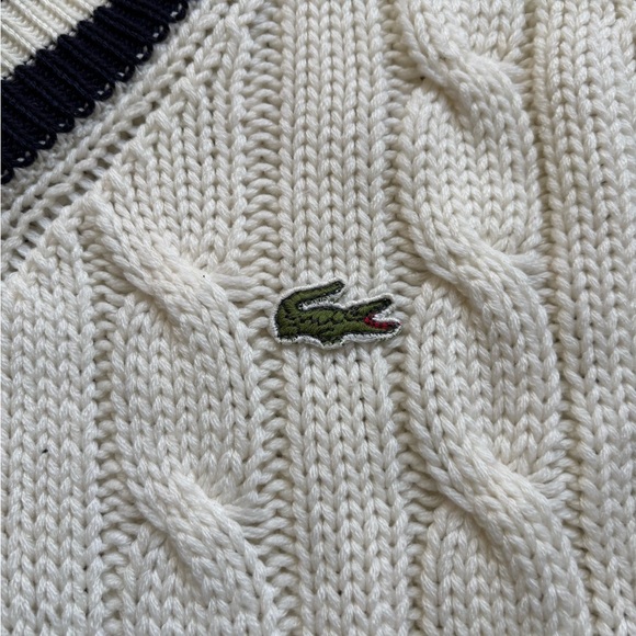 Vintage Lacoste Men's Cream Cable Knit Preppy Sweater - Picture 6 of 8